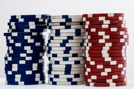 Casino chips and cards on the table. Poker gambling conceptの写真素材