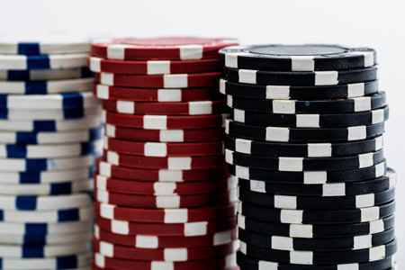 Casino chips and cards on the table. Poker gambling conceptの写真素材