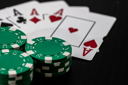 Casino chips and cards on the table. Poker gambling concept
