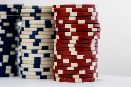 Casino chips and cards on the table. Poker gambling conceptの写真素材