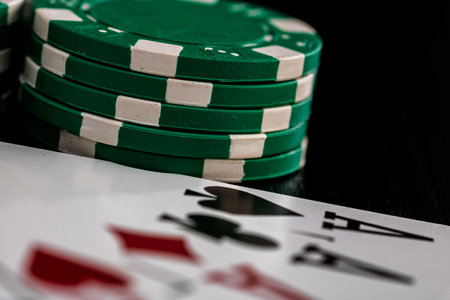 Casino chips and cards on the table. Poker gambling conceptの写真素材