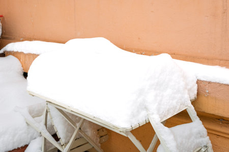 City covered in snow after a heavy snowfall. Urban scene during winterの写真素材