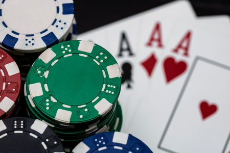Casino chips and cards on the table. Poker gambling concept
