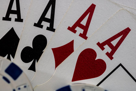 Casino chips and cards on the table. Poker gambling conceptの写真素材