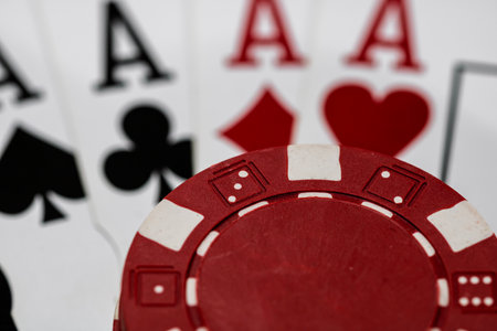 Casino chips and cards on the table. Poker gambling conceptの写真素材