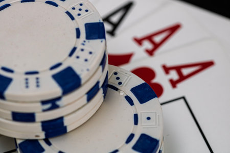 Casino chips and cards on the table. Poker gambling conceptの写真素材