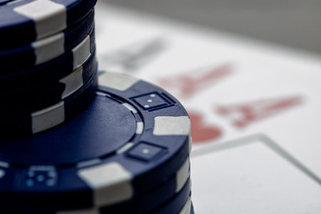 Casino chips and cards on the table. Poker gambling conceptの写真素材