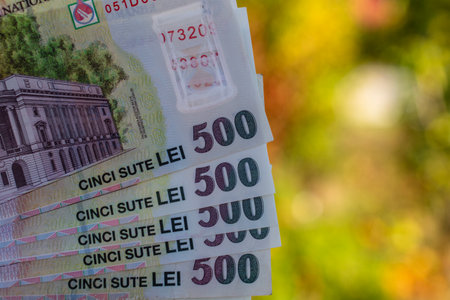 Romanian LEI Currency Banknote. RON Money Currencyの写真素材