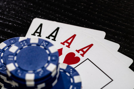 Casino chips and cards on the table. Poker gambling conceptの写真素材