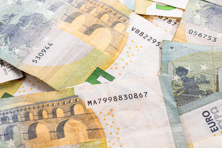 5 EURO banknotes. EUR money background representing savings, income, or investmentの写真素材