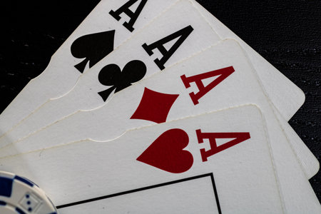 Casino chips and cards on the table. Poker gambling concept