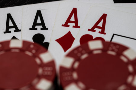 Casino chips and cards on the table. Poker gambling concept