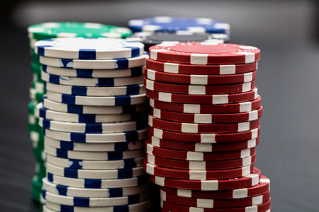 Casino chips and cards on the table. Poker gambling conceptの写真素材