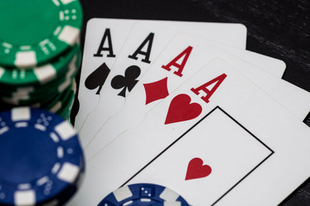 Casino chips and cards on the table. Poker gambling concept