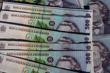 Romanian LEI Currency Banknote. RON Money Currencyの写真素材