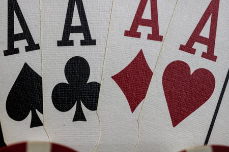 Casino chips and cards on the table. Poker gambling conceptの写真素材