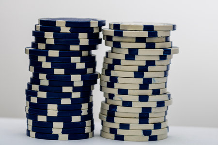 Casino chips and cards on the table. Poker gambling conceptの写真素材