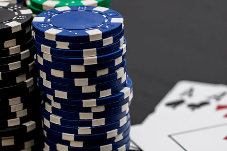 Casino chips and cards on the table. Poker gambling concept