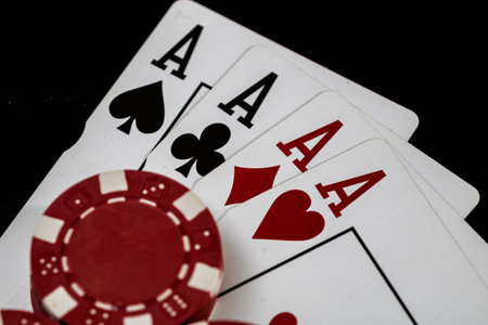 Casino chips and cards on the table. Poker gambling concept