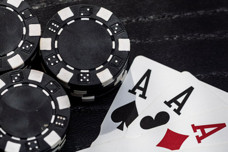 Casino chips and cards on the table. Poker gambling conceptの写真素材