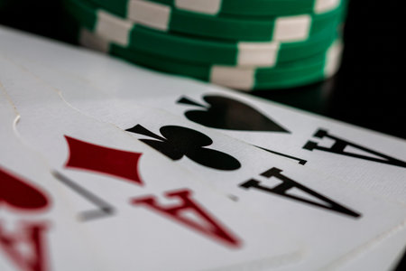 Casino chips and cards on the table. Poker gambling concept