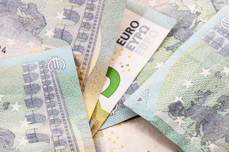 5 EURO banknotes. EUR money background representing savings, income, or investmentの写真素材