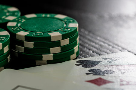 Casino chips and cards on the table. Poker gambling conceptの写真素材