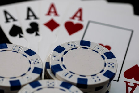 Casino chips and cards on the table. Poker gambling conceptの写真素材