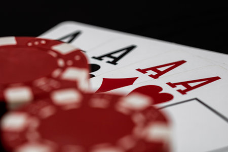 Casino chips and cards on the table. Poker gambling conceptの写真素材