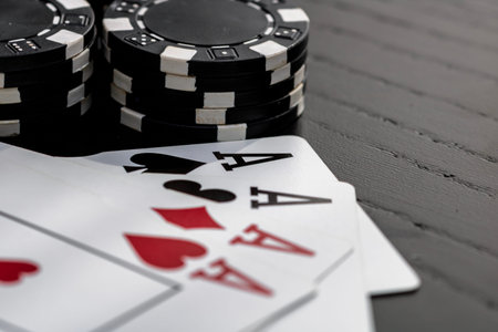 Casino chips and cards on the table. Poker gambling concept