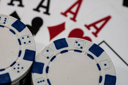 Casino chips and cards on the table. Poker gambling concept