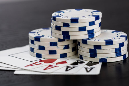 Casino chips and cards on the table. Poker gambling concept
