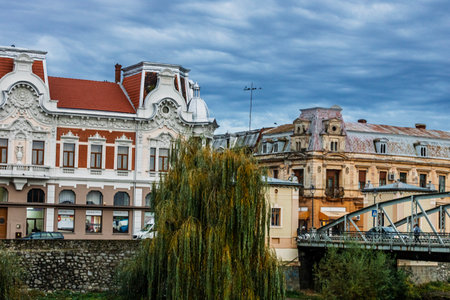 Old buildings in downtown city of Lugoj, Romaniaの写真素材