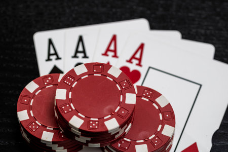 Casino chips and cards on the table. Poker gambling conceptの写真素材