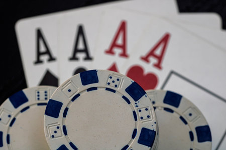 Casino chips and cards on the table. Poker gambling concept