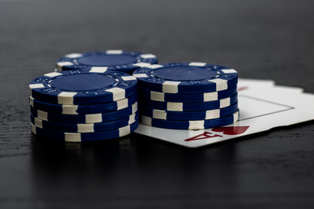 Casino chips and cards on the table. Poker gambling conceptの写真素材