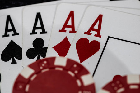 Casino chips and cards on the table. Poker gambling concept