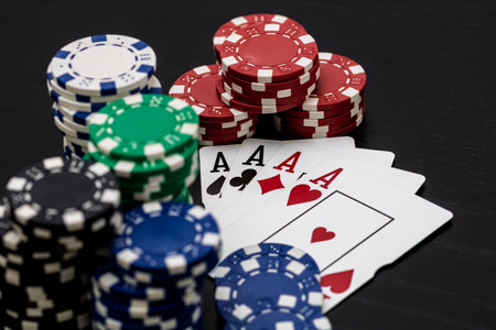 Casino chips and cards on the table. Poker gambling concept