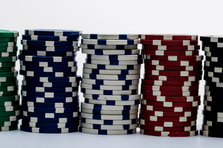Casino chips and cards on the table. Poker gambling conceptの写真素材