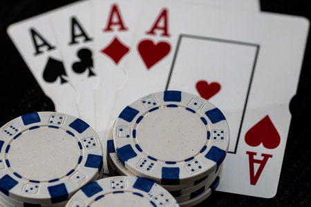 Casino chips and cards on the table. Poker gambling conceptの写真素材