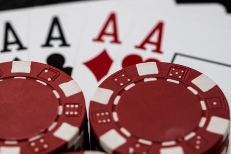 Casino chips and cards on the table. Poker gambling conceptの写真素材
