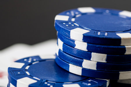 Casino chips and cards on the table. Poker gambling conceptの写真素材