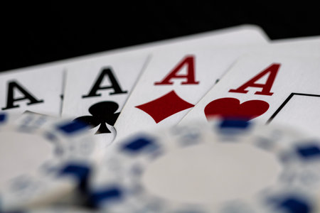 Casino chips and cards on the table. Poker gambling concept