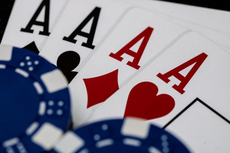 Casino chips and cards on the table. Poker gambling concept