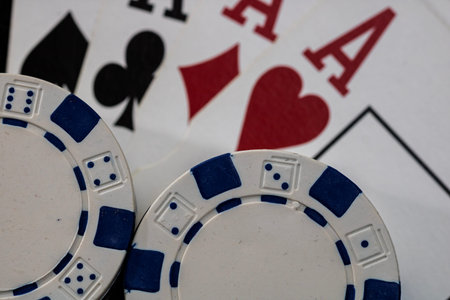 Casino chips and cards on the table. Poker gambling concept