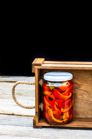Canned peppers in vinegar. Pickled peppersの写真素材