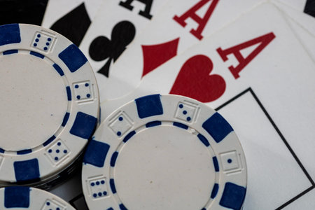 Casino chips and cards on the table. Poker gambling concept