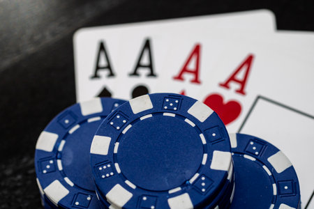 Casino chips and cards on the table. Poker gambling conceptの写真素材