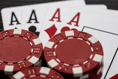 Casino chips and cards on the table. Poker gambling conceptの写真素材