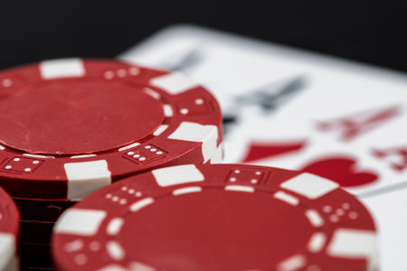Casino chips and cards on the table. Poker gambling concept